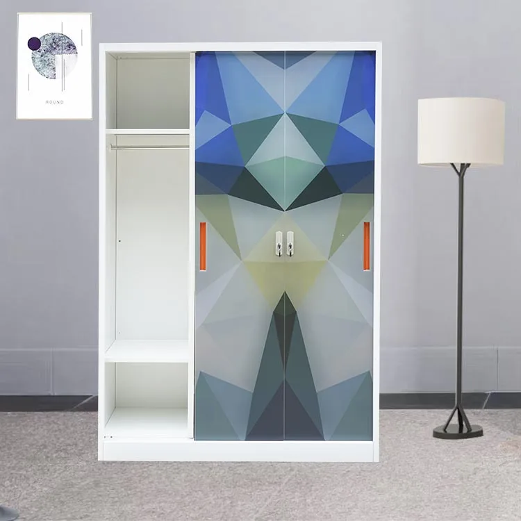 Digital Printed Steel Sliding Door 3-Door Wardrobe with Metal Mirror Flower Printed Almirah at an Affordab