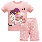 Children Clothing OEM Service Children Clothing Cotton New Design Girls Short Pajamas Set Kids Summer Cartoon Solid Animal