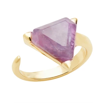 2021 trend natural stone rings amethyst triangle jewelry 18k gold plated 925 silver wedding Finger Ring for women girls gifts