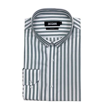 OEM ODM Striped Polyester Rayon Woven Business Formal Casual Long Sleeve Mens Dress Shirts