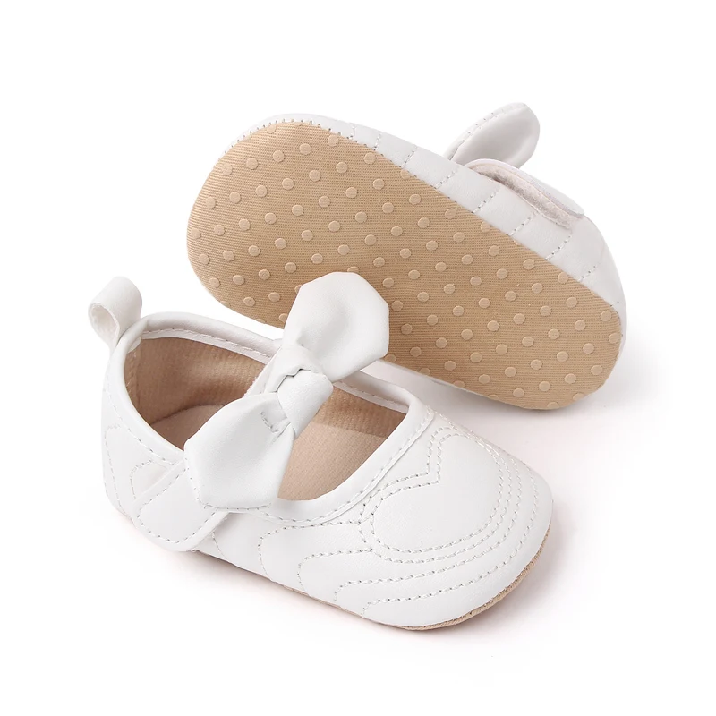 Heart-shaped Bow Mesh Breathable PU Leather-top Soft Soled Princess Toddler Shoes for Baby Girls supplier
