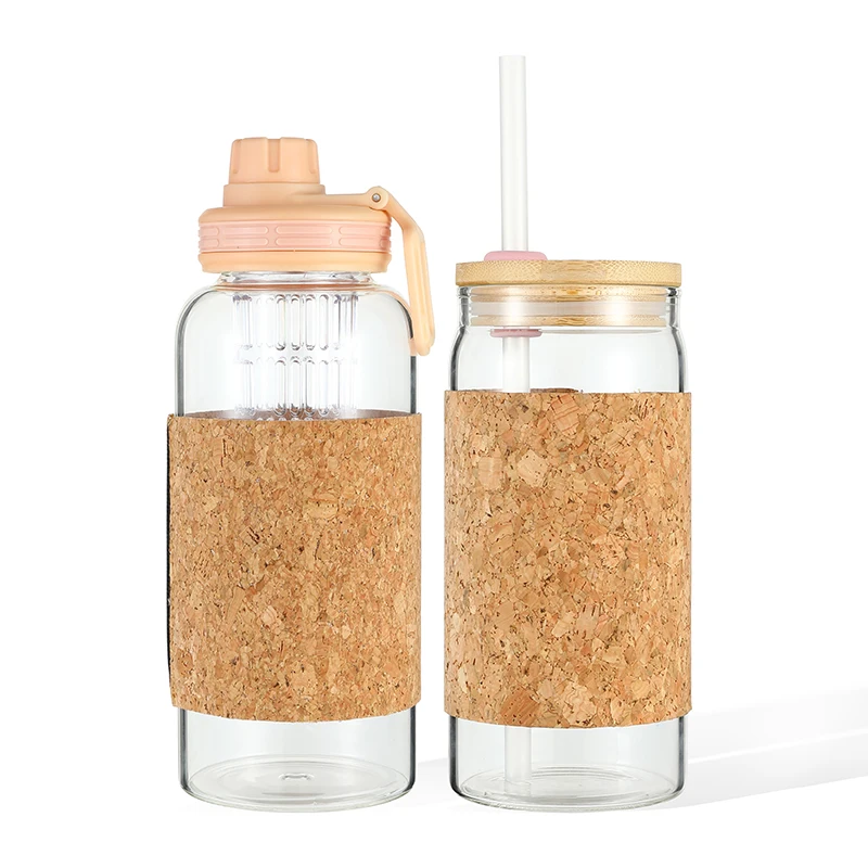 New Arrival 1L Premium Bpa Free Clear Glass Water Bottle With Bamboo Lid And Soft Wood Sleeve