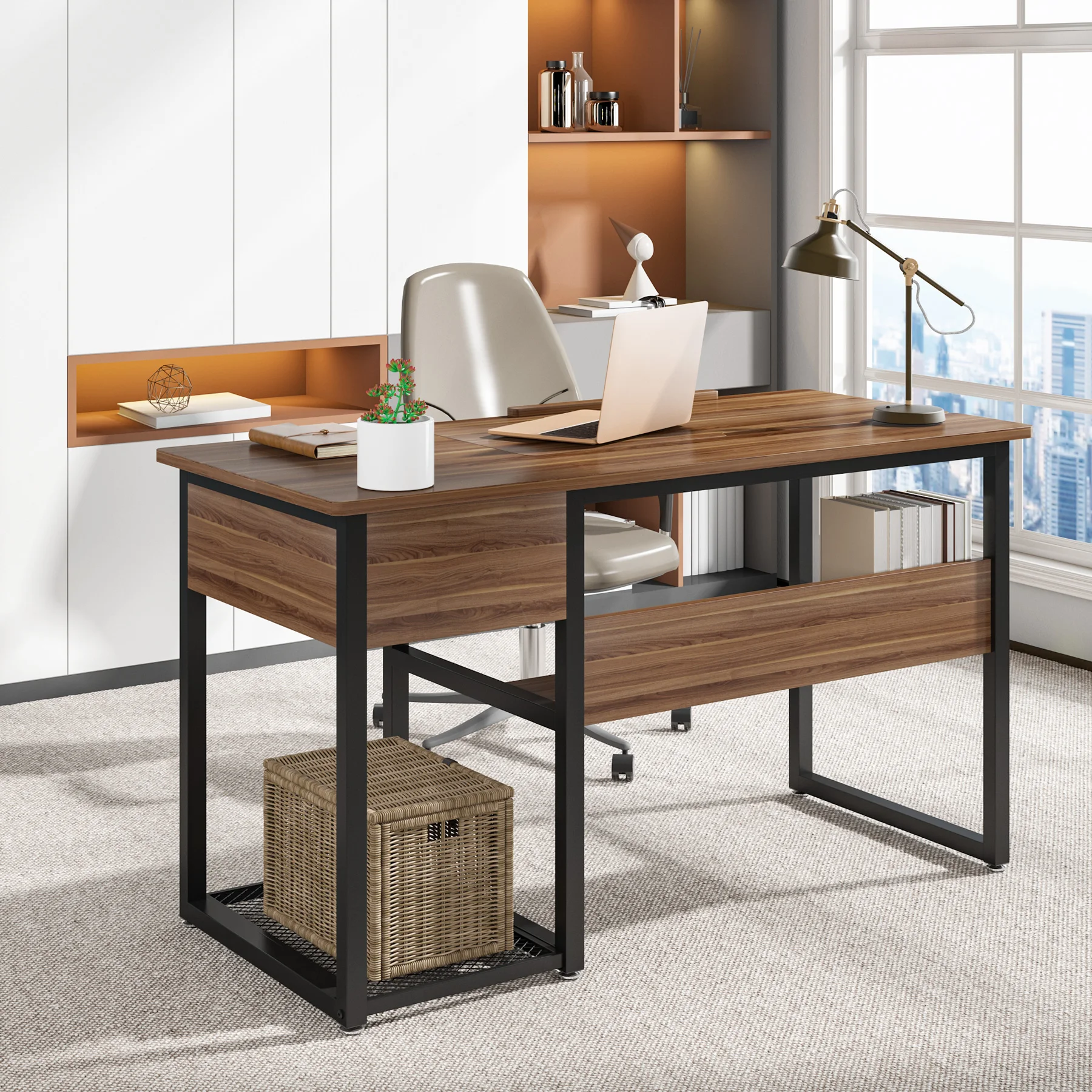 Modern Simple PC Drawing Desk Brown Study Writing Table Computer Home Office Desk with Drawers