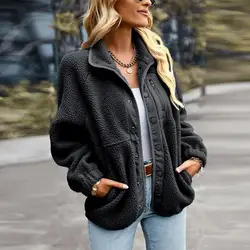 Women's Fall Winter Casual Long Sleeve Button Down Plush Patchwork Jacket Outerwear Coat Fuzzy Shacket