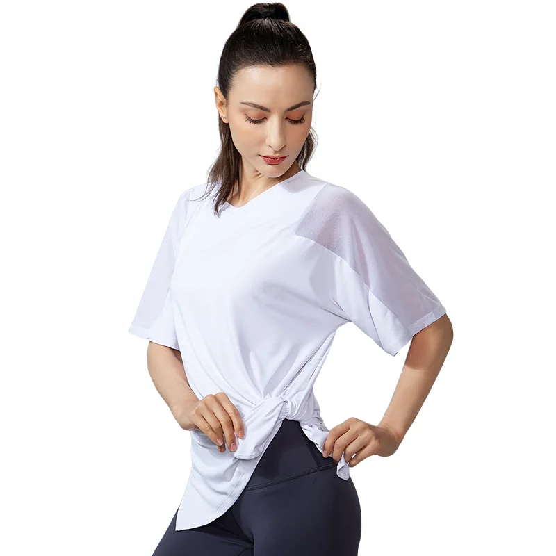 YIYI S-5XL Quick Dry Net Design Gym T-shirts Girls Side Open Leisure Sweat-wicking Training Tops Plus Size Women's T-shirts