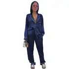 Gown Silk Printed Night Gown Long Sleeve Night Gown And Wide Leg Pants 2 Pieces Sexy Women Silk Pajamas Set