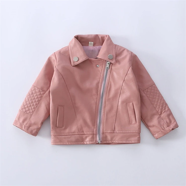 INS popular kids autumn winter PU jacket clothes outwear classic solid color little girls boys leather jacket coats for children