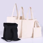 Shopping Bag Shopping Bag Cotton Custom Logo Design Reusable Foldable Cotton Canvas Drawstring Shopping Tote Bag Sets