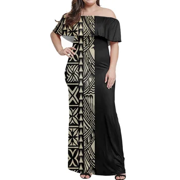 2021 Summer New Arrivals Custom Women Dresses Polynesian Monster leaf Trend Ruffle Off Shoulder Long Skirt Lady Plus Size Dress