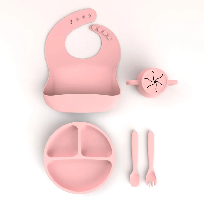 2022 Eco Friendly Trending Supplies Weaning Baby Feeding Set Silicone Baby Tableware Bib Plate Suction Bowls
