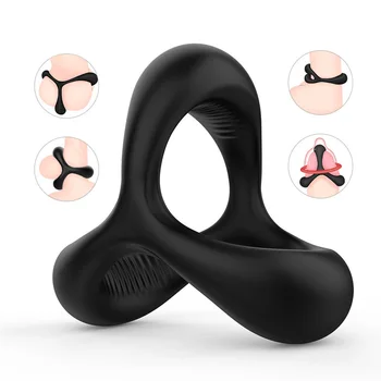 Wholesale Triple Black Silicone Cock Rings Delay Ejaculation Penis Cage Sex Toys with Glans Rings and Sleeve for Men