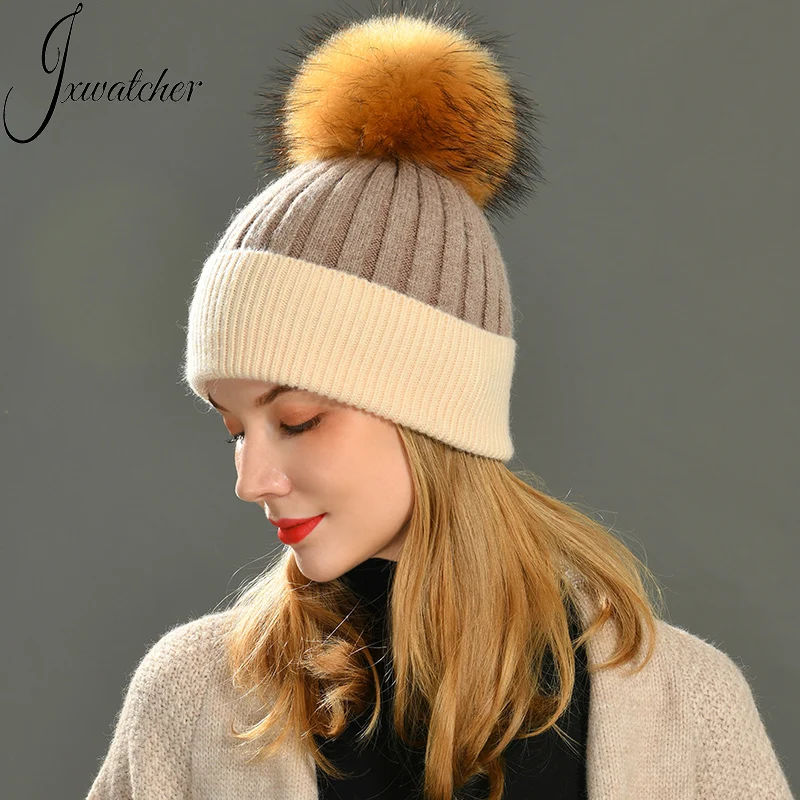 cashmere bobble hat with fur pom pom