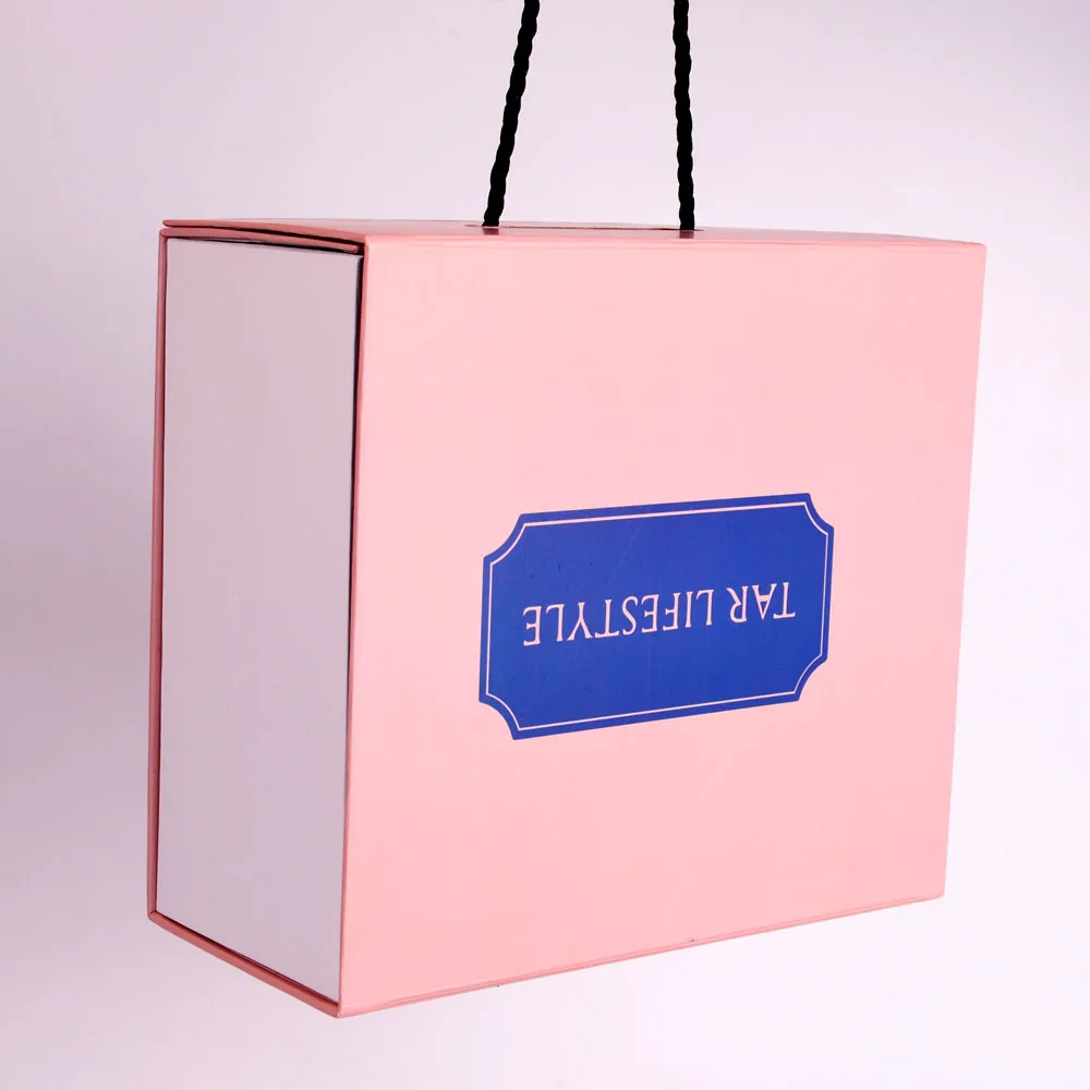Custom Luxury Elegant Pink Cardboard Gift Box with Handle