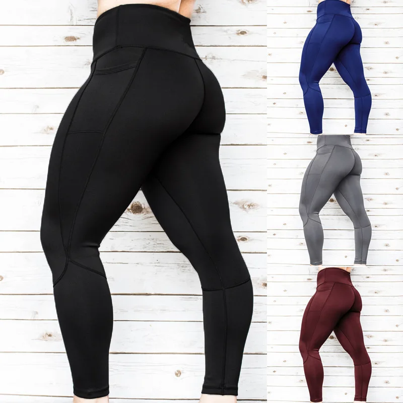 Women Yoga Pants Pockets High Waist Fitness Gym Leggings Sports Workout Trousers 