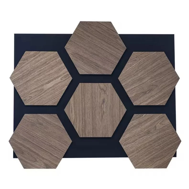 Hexagon Akupanel Fireproof Oak Wooden Veneer Slat Sound Proofing Acoustic Wood Wall Panel