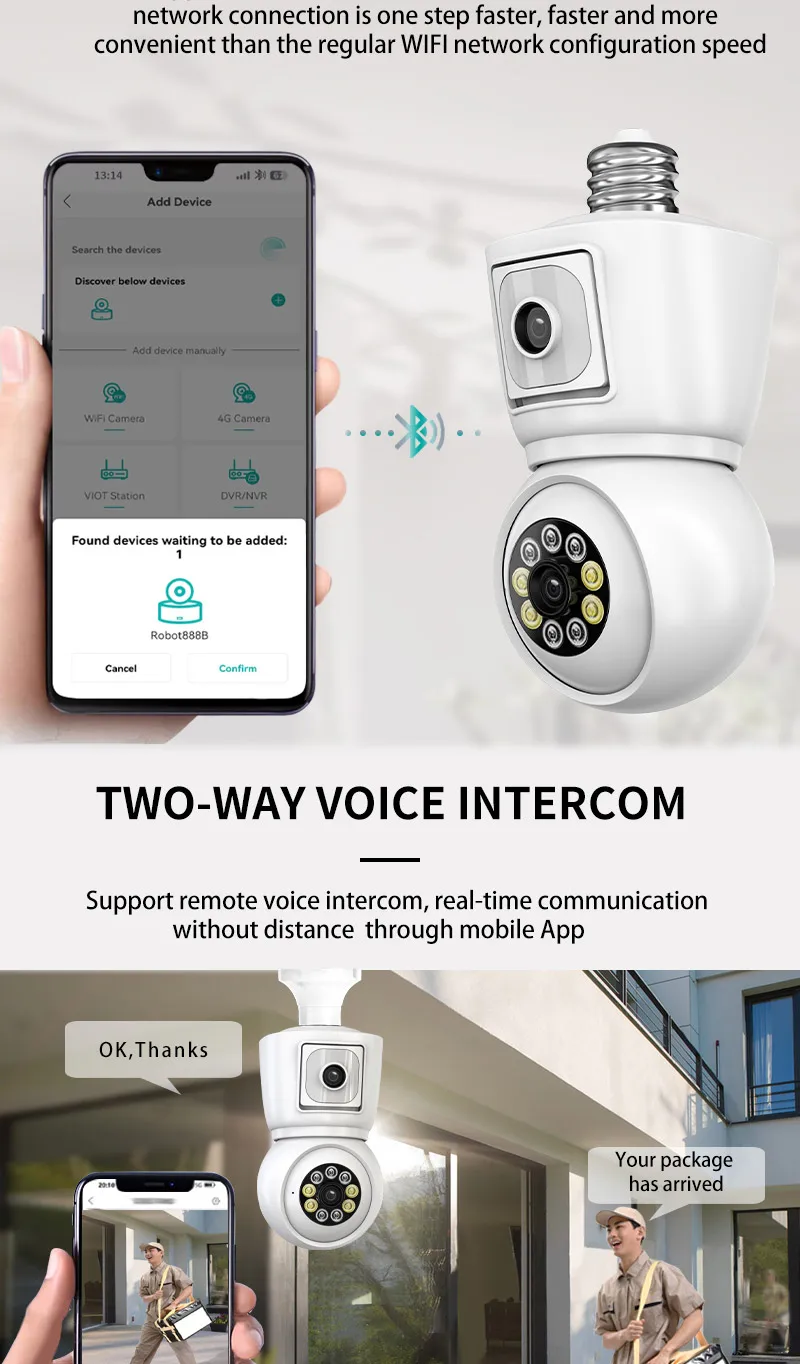 ICSEE 6MP Dual lens Light Bulb Ip Camera Network Tracking Lamp Holder Socket Wireless 4MP Dual lens Wifi Ptz Light Bulb Camera