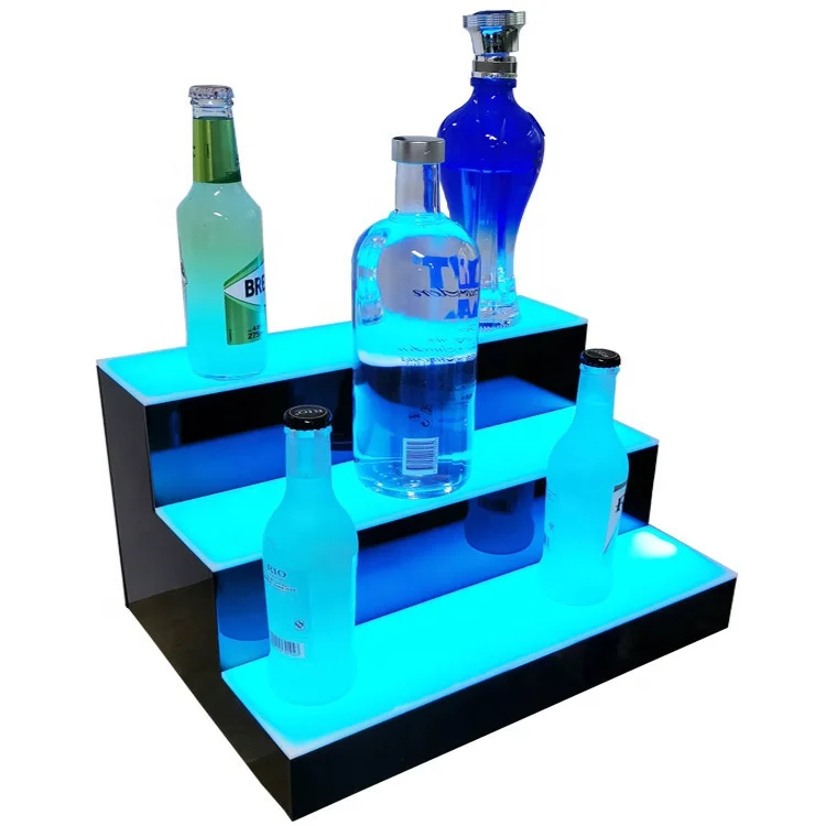 18" 3 Step Tier LED Lighted Shelves Illuminated Liquor Bottle Bar Display Stand for sale online 