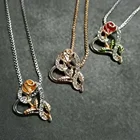 Heart Pendant Hot Sale Women's Creative Heart Shaped Rose Rhinestone Pendant Necklace