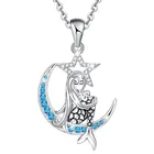 Silver 925 Sterling Silver Blue Cubic Zircon Star Moon Mermaid Necklace For Women Jewelry