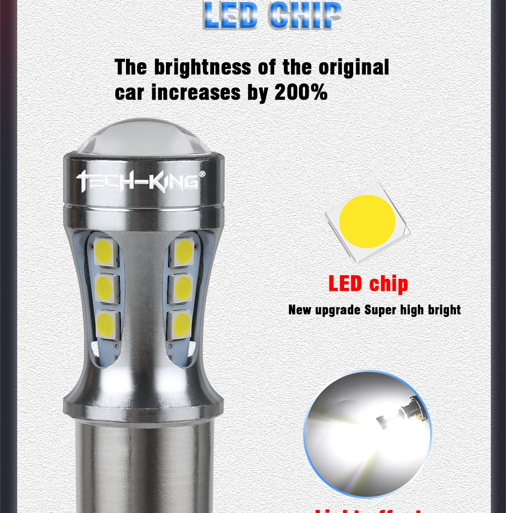 TECH KING Super Bright Canbus 12V 5W 3030 18SMD W21/5W 1157 7440 Car Led decode reverse lights Read turn signal brake bulb