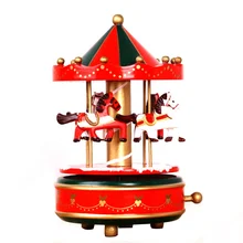 Christmas Wooden Carousel Music Box with Music of Silent Night, Hand Painted Carousel Pavilion Mechanical Clockwork Music Box