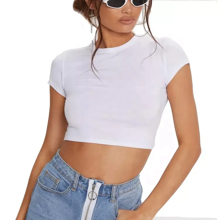 Hot Sale Custom Crew Neck Plain 95% Cotton 5% Spandex Girls Top Tee Shirts  Slim Fit Y2k Women Sexy Crop Tops T Shirts - Buy Women Sexy Crop Tops T  Shirts,Custom Colors