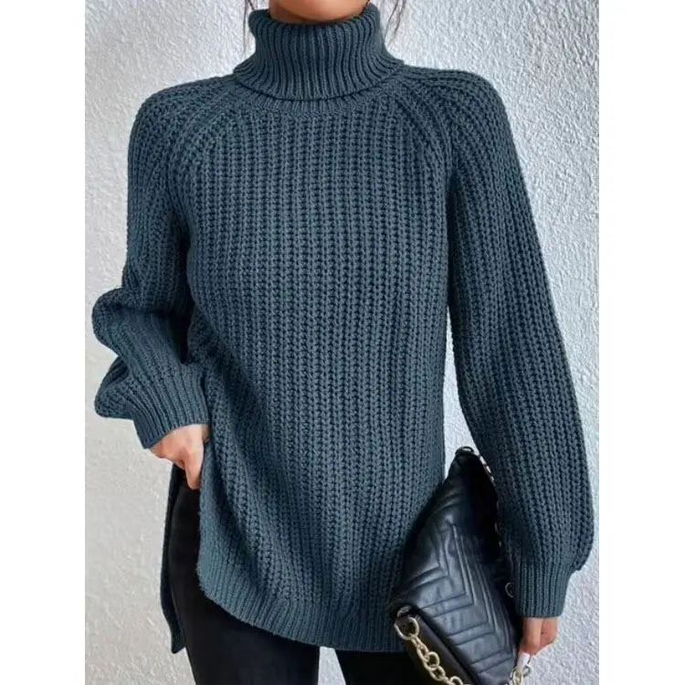 Winter Warm Female Sweaters Oversize Long Batwing Sleeve Loose Ladies Pullover Jumper Knitted Turtleneck Sweater