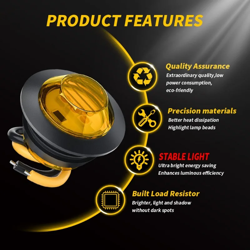 12V 3/4” Mini LED Round Side Marker Light – Bullet Style, Chrome Bezel, Waterproof – Universal Fit For Truck, Trailer, RV, Boat