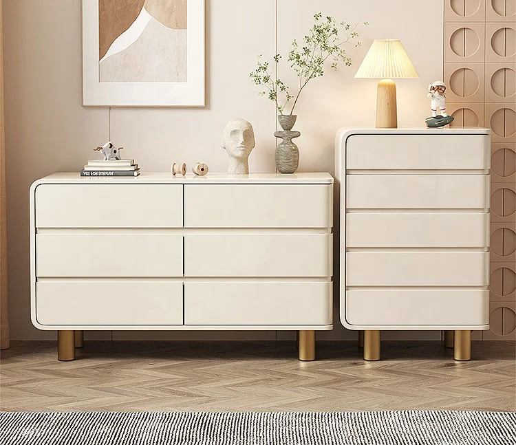 Light luxury cream white baking paint modern simple chest of drawers Bedroom storage cabinet against the wall