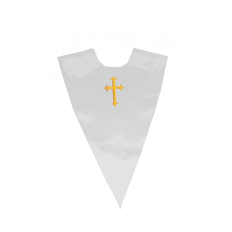 Finest Quality Plain Colors Lightweight V Church Stole Satin Choir Stole with Embroidery Cross factory