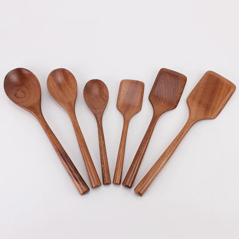 Wooden Spatulas for Cooking Nonstick Wood Kitchen Utensil Cooking Spoons Natural Teak Kitchen Utensils Set Of 6 PCS