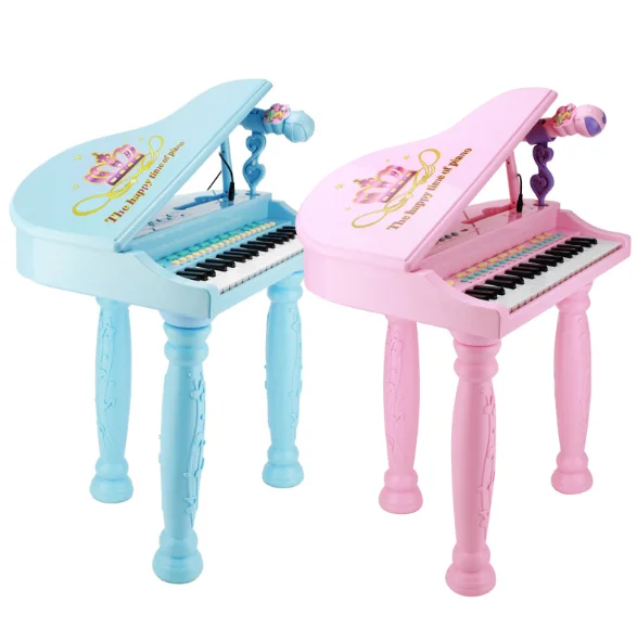 New Design Pink Blue Princess Piano Music Instrument Educational 37 Keys Piano Multi-function Toy