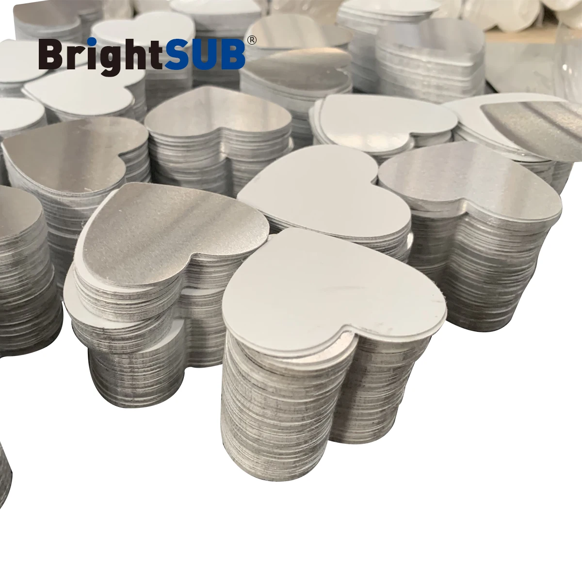 52mm heart gloss white sublimation aluminum heart metal blanks