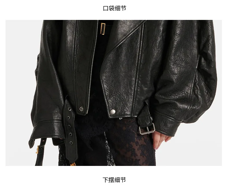 New Heavy Workmanship Goatskin Retro Unisex Button up Collar Solid Genuine Leather Motorcycle Jacket Autumn Women supplier