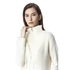 Woman Woman Sweater Lady Long Sleeve Ribs Cable Zipper Down Collar Winter Knitted Pullover