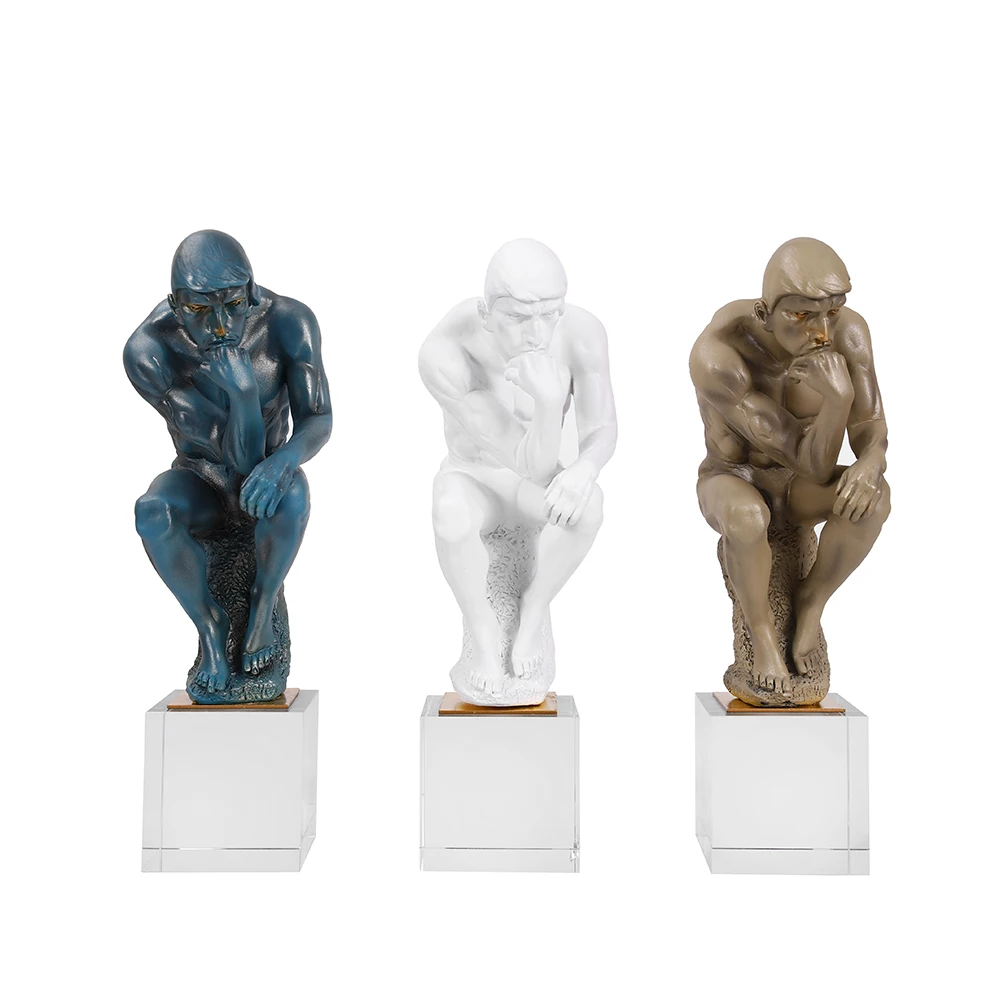 Creproly Thinker Statue Resin Sculpture Figurines Art White Abstract Sculptures Thinker Man Statue Home Office Table Desk Bookshelf Decor Set of 3