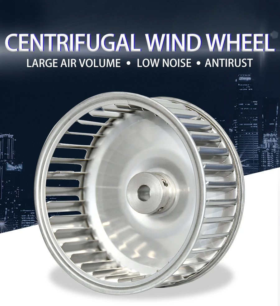 Roda de vento centrífuga de motor de eixo longo 304 forno de aço inoxidável impulsor de vento resistente a altas temperaturas acessórios de ventilador plug-in de fábrica