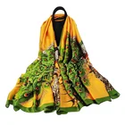 Silk Ladies New Style Peacock Silk Scarf For Ladies Summer Sunscreen Long Shawl Turban Silk Satin Scarf