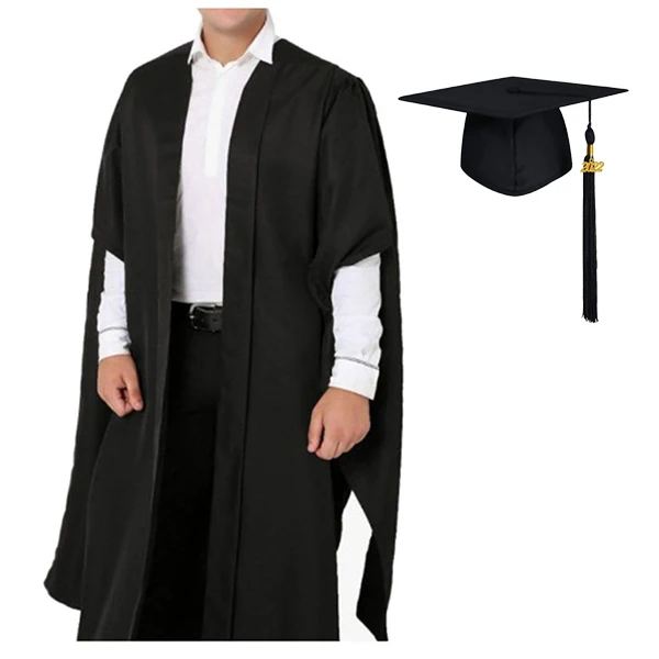 Black Fluted Graduation Attire Front Display Deluxe UK Master Graduation Gown Front View