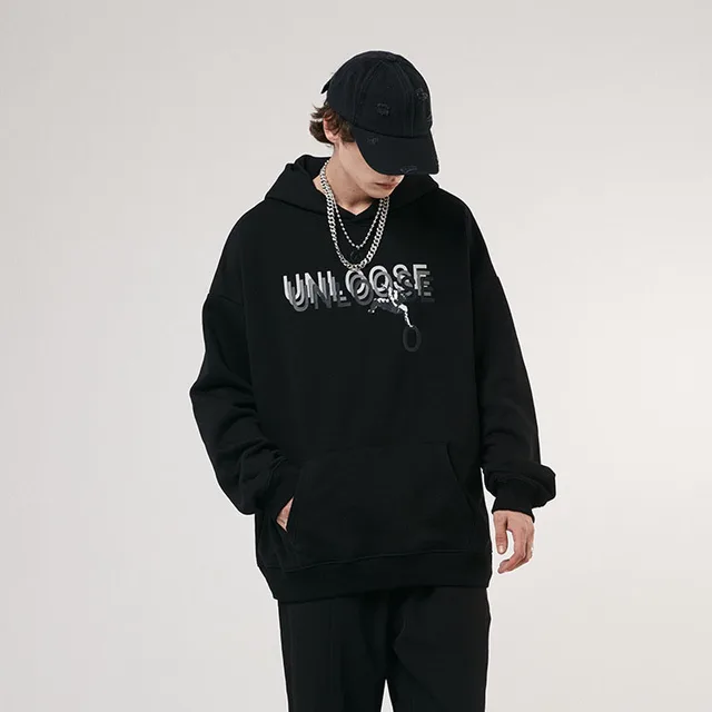 Autumn and winter new European and American hip hop retro redemption theme print loose hoodie coat man