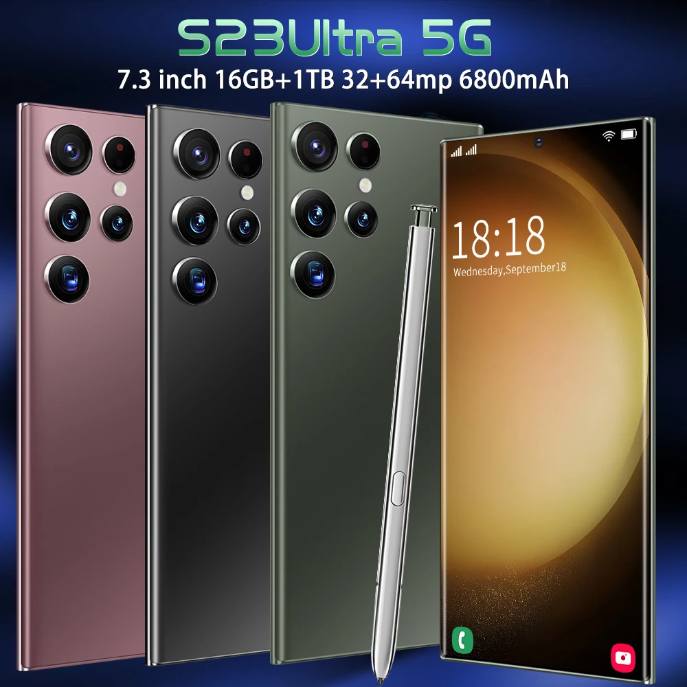 Original S23 ultra 5G smartphone 7.3-inch FHD screen 16GB +1TB Android 13 phone 6800mAh Battery 12MP+200MP camera mobile phones