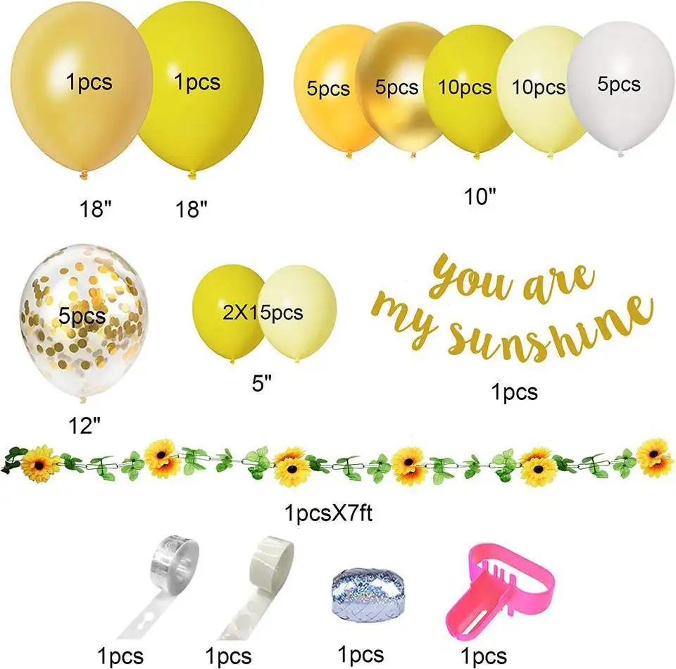 Sunflower Summer Baby shower Decoration Yellow Balloon Chain Arch Set For Girls Boys Birthday Party Supplies