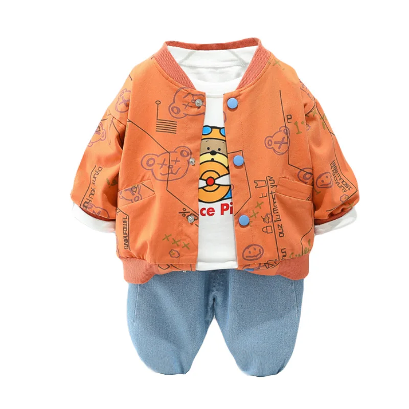 Autumn Baby Clothes 1-4 Year Old Toddler Boy Clothes Cardigan Jacket T-shirt Jeans Three-piece Set Boy Kids Clothing