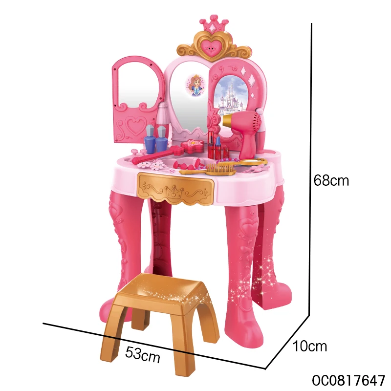 Lighted up musical princess dressing up pretend play table for kids girl with chair