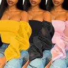 Clothing MIYU 2021 Strapless Women Long Puff Sleeve Crop Tops T Shirts Tops Clothing Blouses Summer Mesh