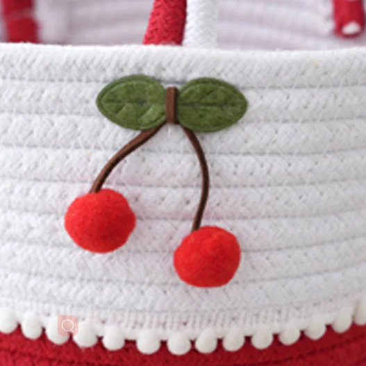 HUAYI Cherry Hand-woven Cotton rope braided color customized  bucket bag