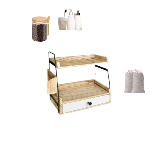 Custom Modern 2-Tier Wood Organizer Single Folding Standing Type with Metal Material for Clothing Spices Food Furniture Cabinets