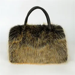 Luxury Design Women's Faux Fur Handbag Winter Soft and Fluffy Large Capacity Tote Bag Pu Splicing Shopper Purses