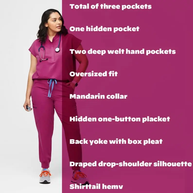 ECBC  Luxury Wrinkle Resistant Pink Natural Scrub Tops Cotton Scrub Tops Printed Nurse Uniform for Doctor