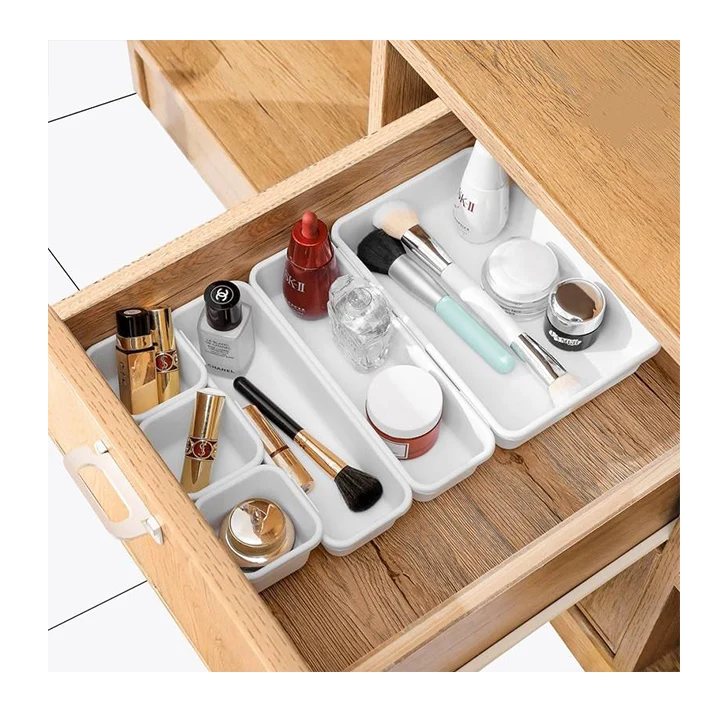 Wholesale 3-Size Versatile Bathroom Vanity Stackable Jewelry Cutlery Organizer Kitchen Drawer Tray For Makeup Utensils